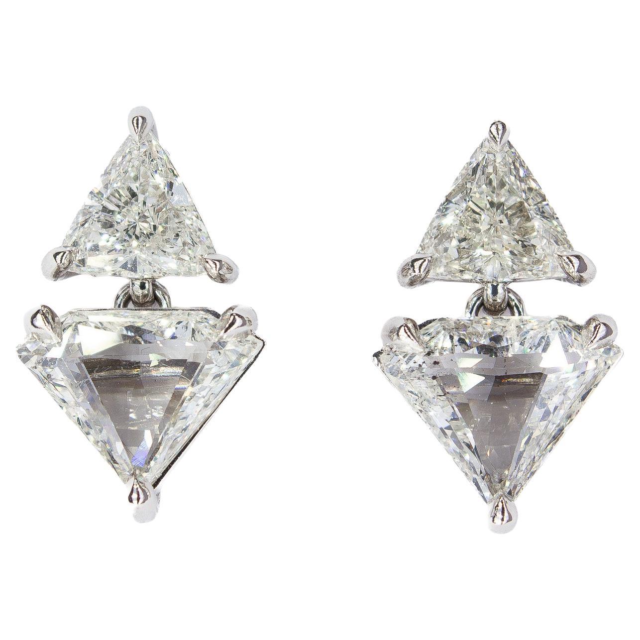 J. Birnbach 3.72 carat Diamond Shape and Trillion Drop Earrings in Platinum