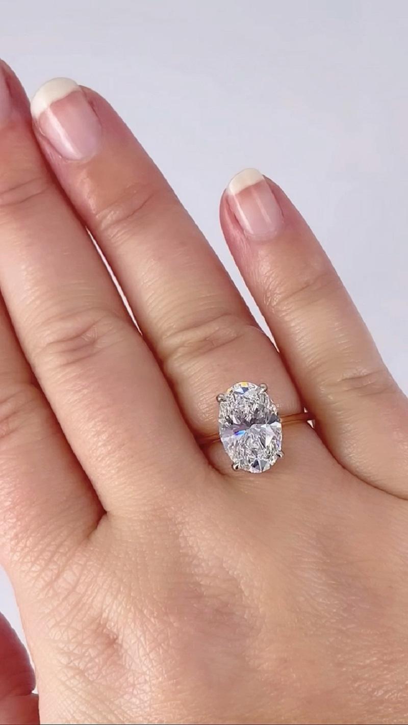 J. Birnbach 3.72ct GIA ESI1 Oval Diamond Solitaire Rose Gold Engagement Ring In New Condition For Sale In New York, NY