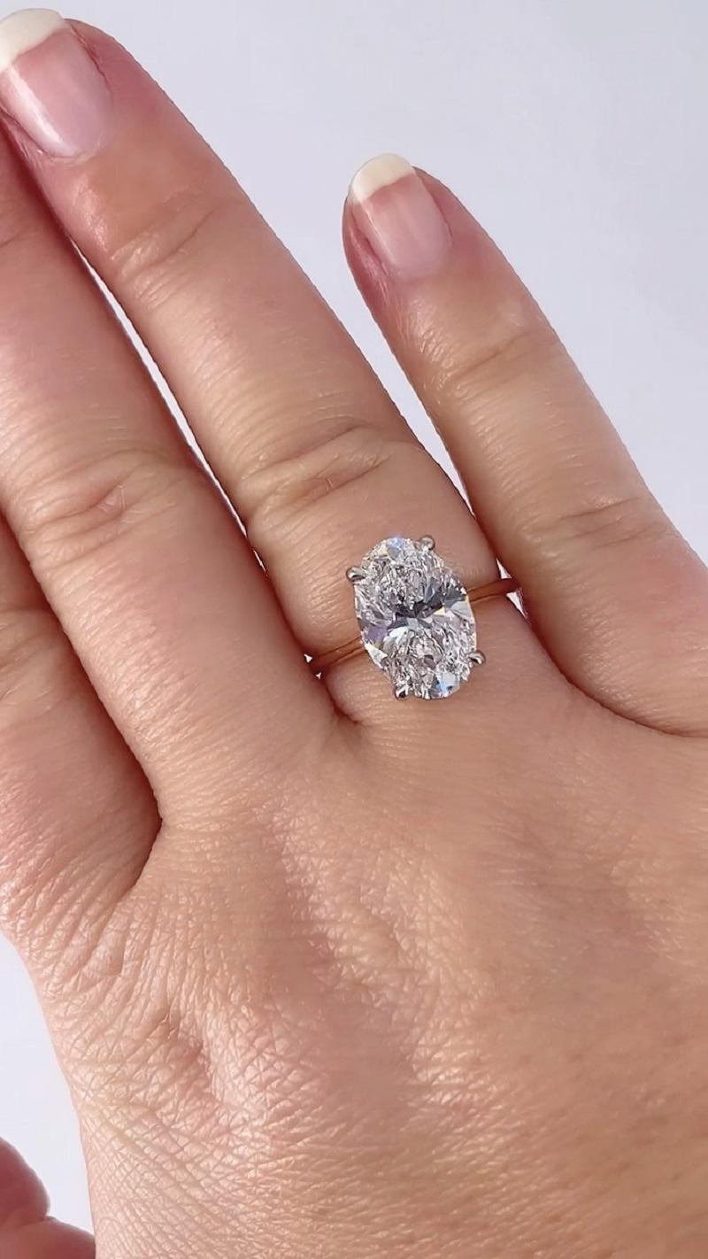 Women's J. Birnbach 3.72ct GIA ESI1 Oval Diamond Solitaire Rose Gold Engagement Ring For Sale