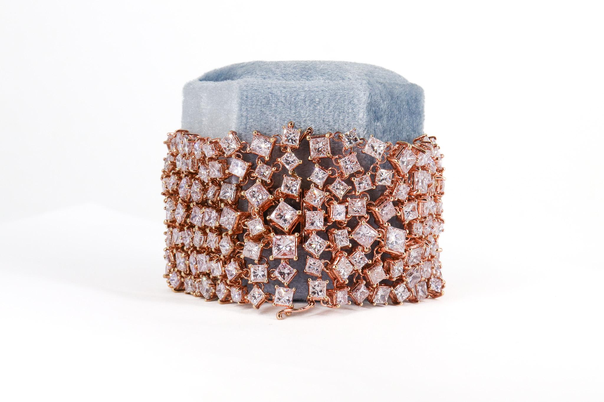 J. Birnbach 39 Carat GIA Fancy Pink Princess Cut Diamond 18K Rose Mesh Bracelet 5