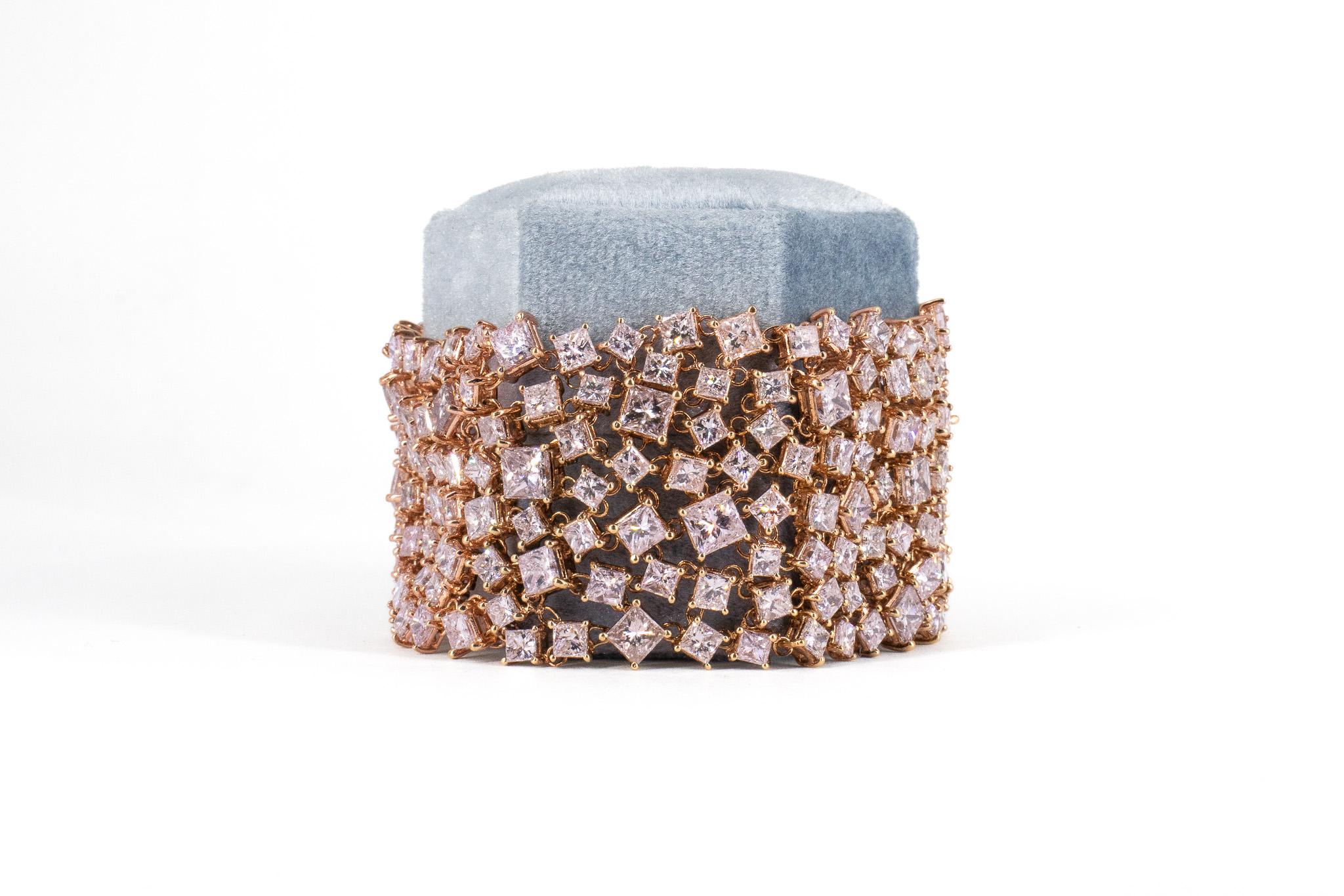 J. Birnbach 39 Carat GIA Fancy Pink Princess Cut Diamond 18K Rose Mesh Bracelet 6