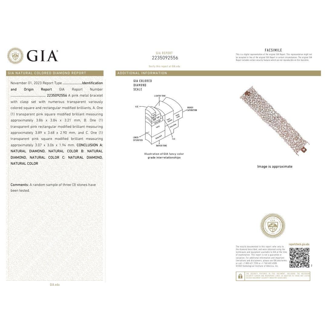 J. Birnbach 39 Carat GIA Fancy Pink Princess Cut Diamond 18K Rose Mesh Bracelet 7