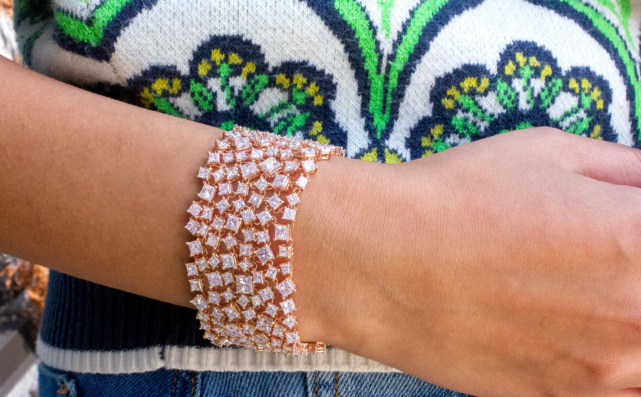 Women's or Men's J. Birnbach 39 Carat GIA Fancy Pink Princess Cut Diamond 18K Rose Mesh Bracelet