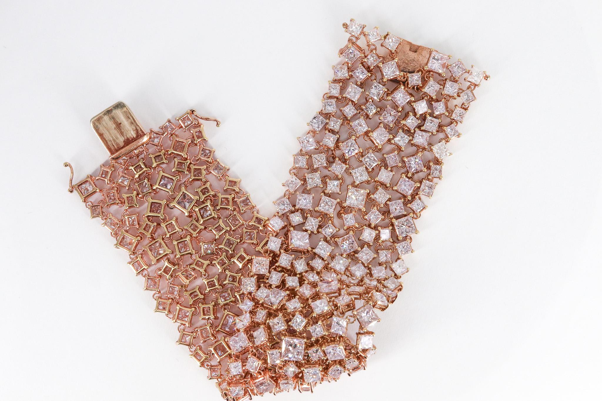 J. Birnbach 39 Carat GIA Fancy Pink Princess Cut Diamond 18K Rose Mesh Bracelet 2