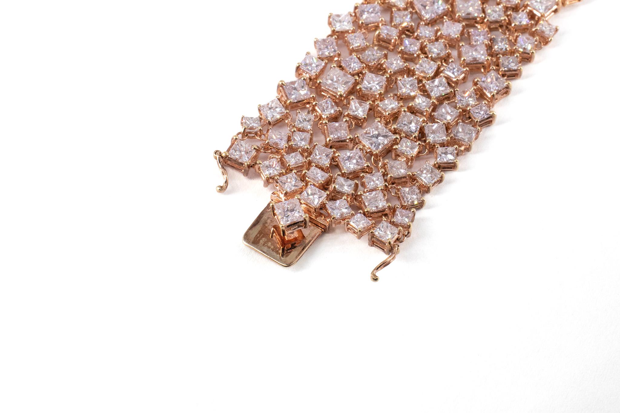 J. Birnbach 39 Carat GIA Fancy Pink Princess Cut Diamond 18K Rose Mesh Bracelet 3