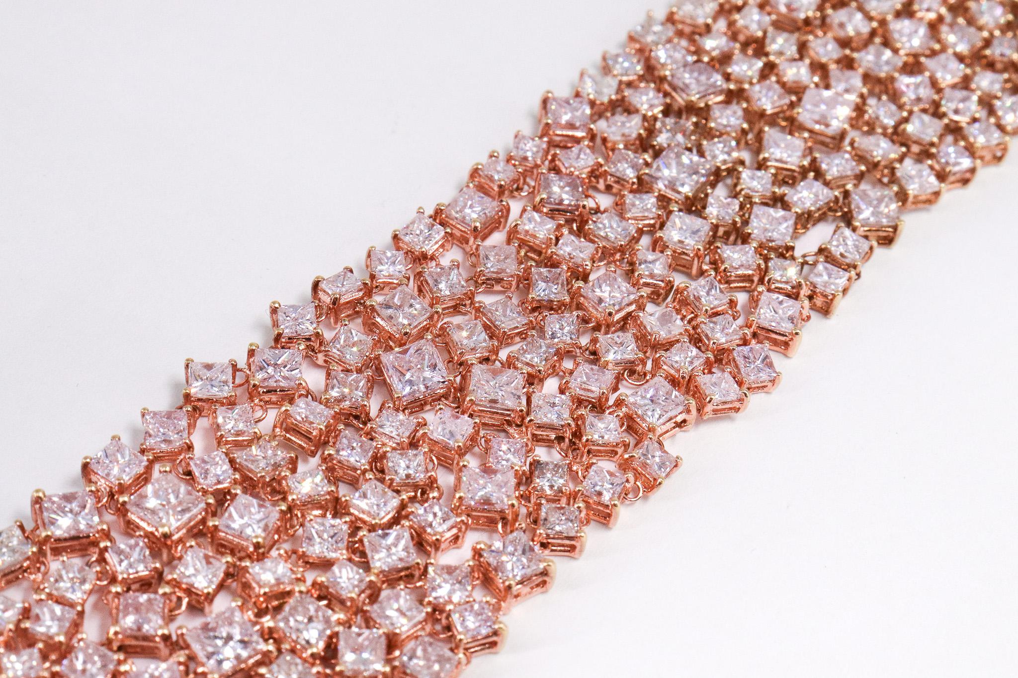 J. Birnbach 39 Carat GIA Fancy Pink Princess Cut Diamond 18K Rose Mesh Bracelet 4