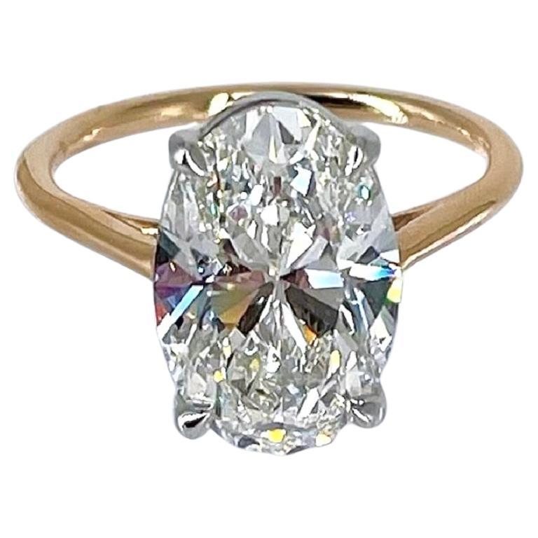 J. Birnbach, bague de fiançailles solitaire en or rose avec diamant ovale de 3,92 carats certifié GIA DSI1 