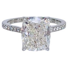 J. Birnbach Bague de fiançailles solitaire en platine avec pavé de diamants taille coussin de 4,02 carats