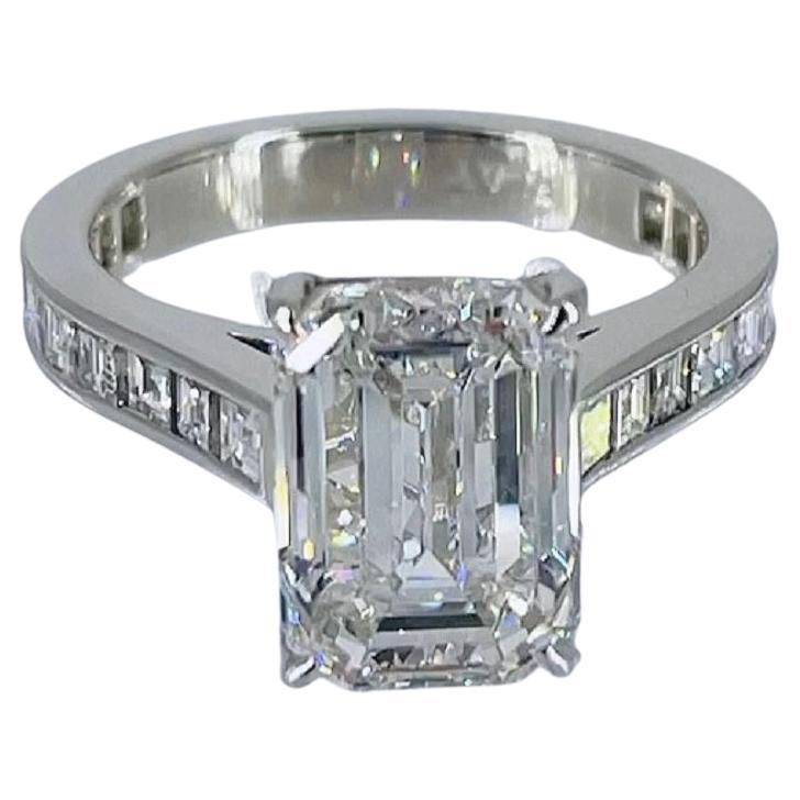 J. Birnbach 4.03 ct GIA GVS1 Emerald Cut Diamond Ring with Carre Diamond Band For Sale