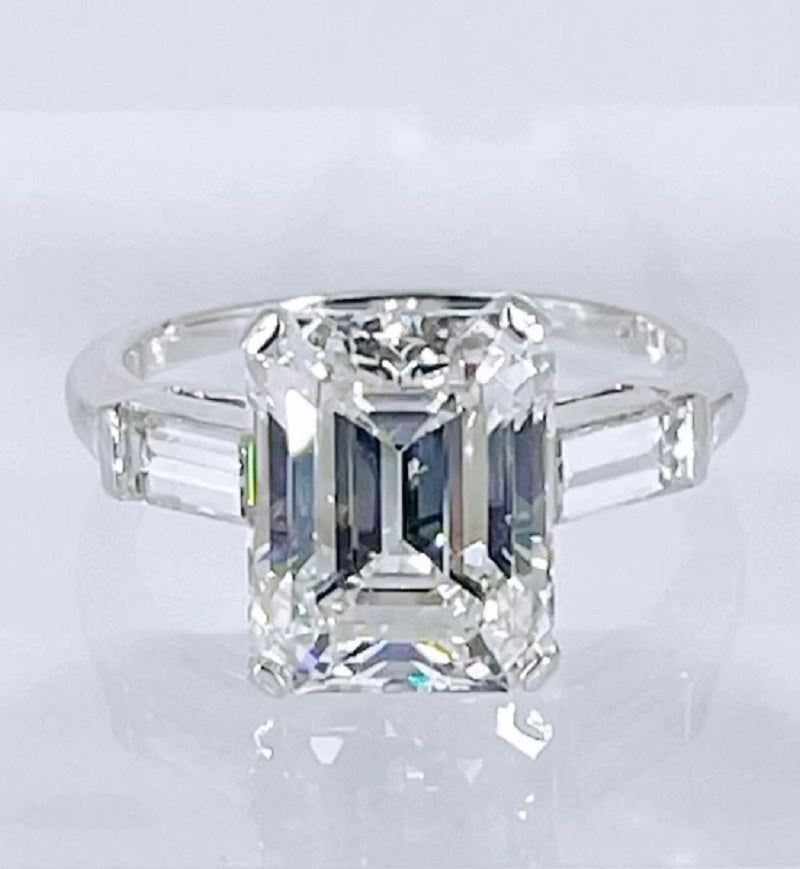 J. Birnbach 4.77 ct Emerald Cut Diamond Engagement Ring with Straight Baguettes For Sale