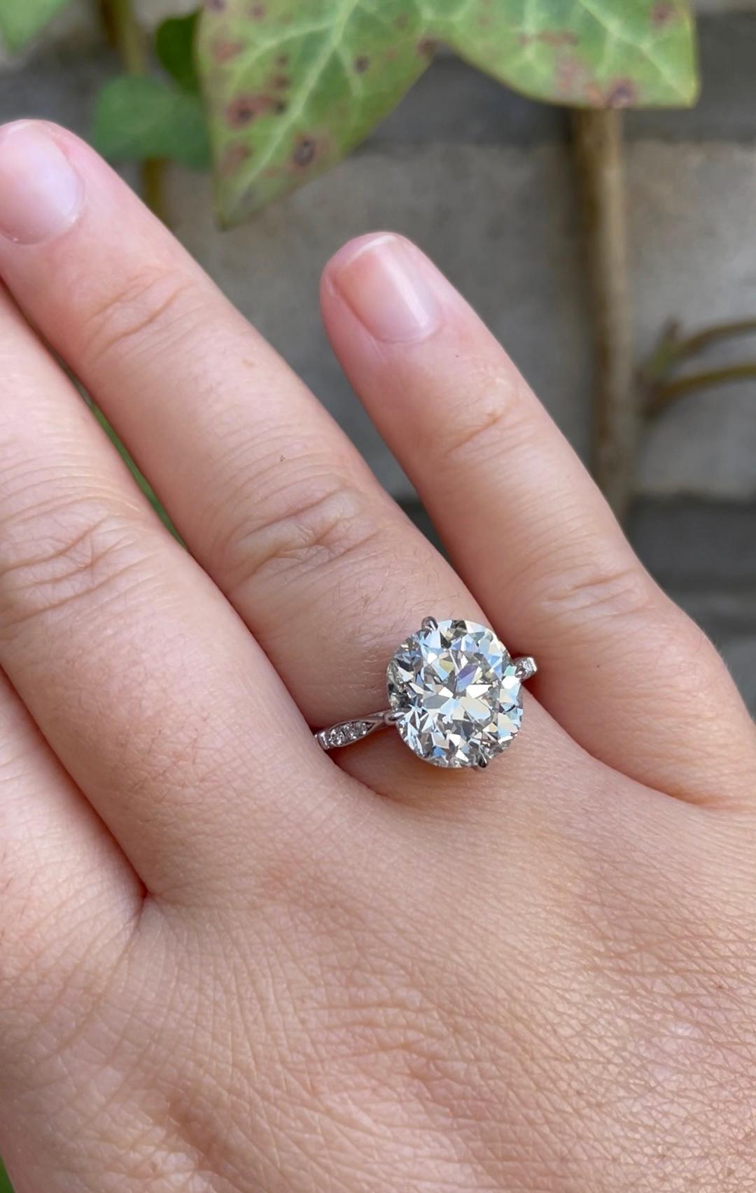 J. Birnbach 5,01 Karat Antiker Kissenbrillant Diamant Verlobungsring (Kissenschliff)