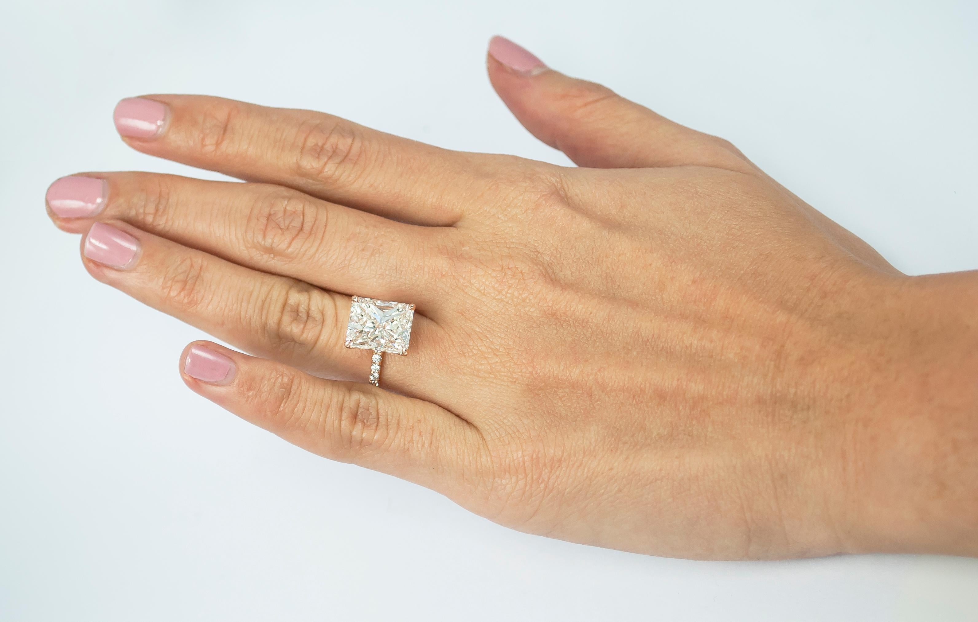 Women's or Men's J. Birnbach 5.01 Carat Radiant Cut Diamond Ring