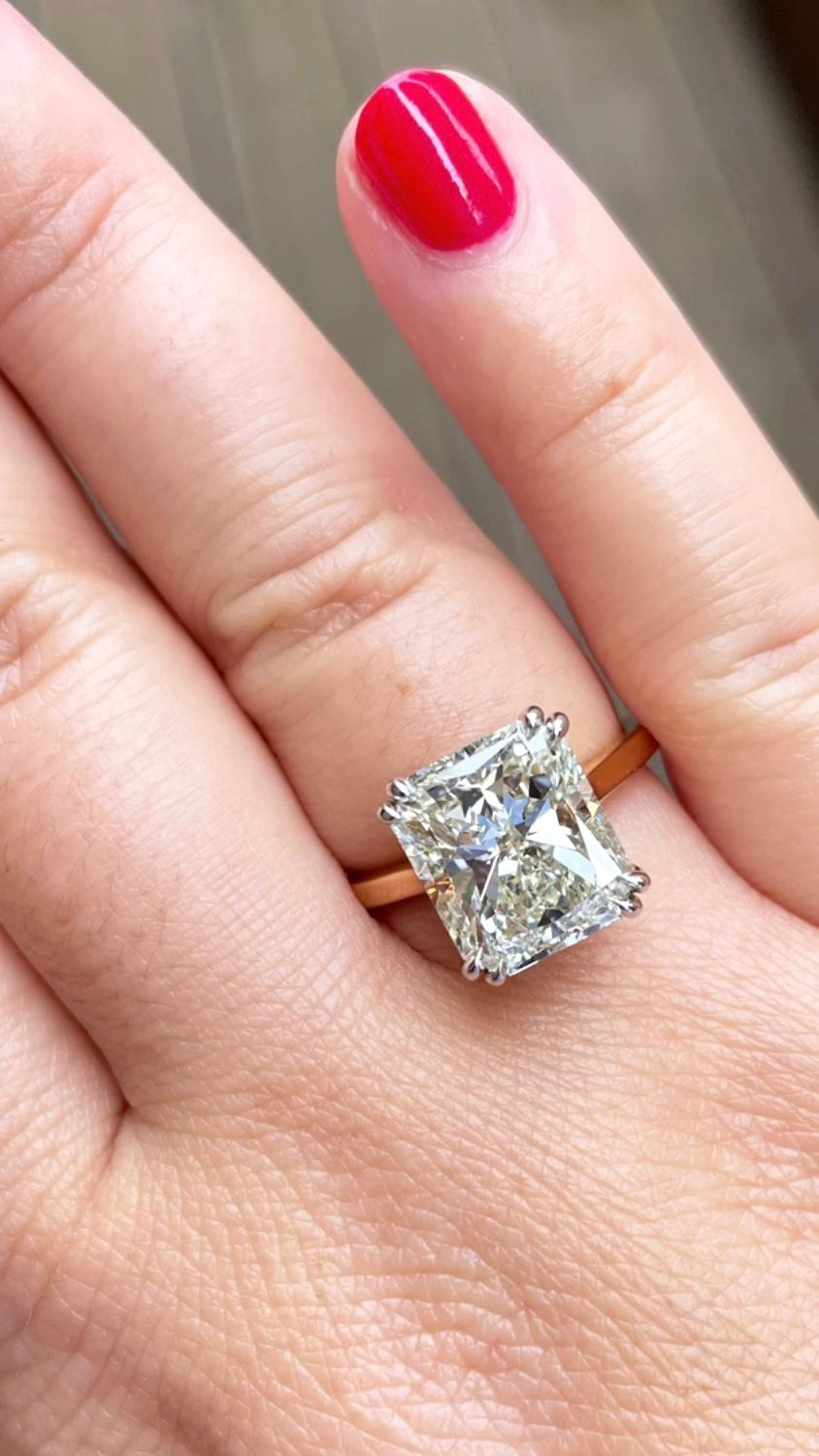 Women's J. Birnbach 5.01 carat Radiant Diamond Solitaire Engagement Ring For Sale