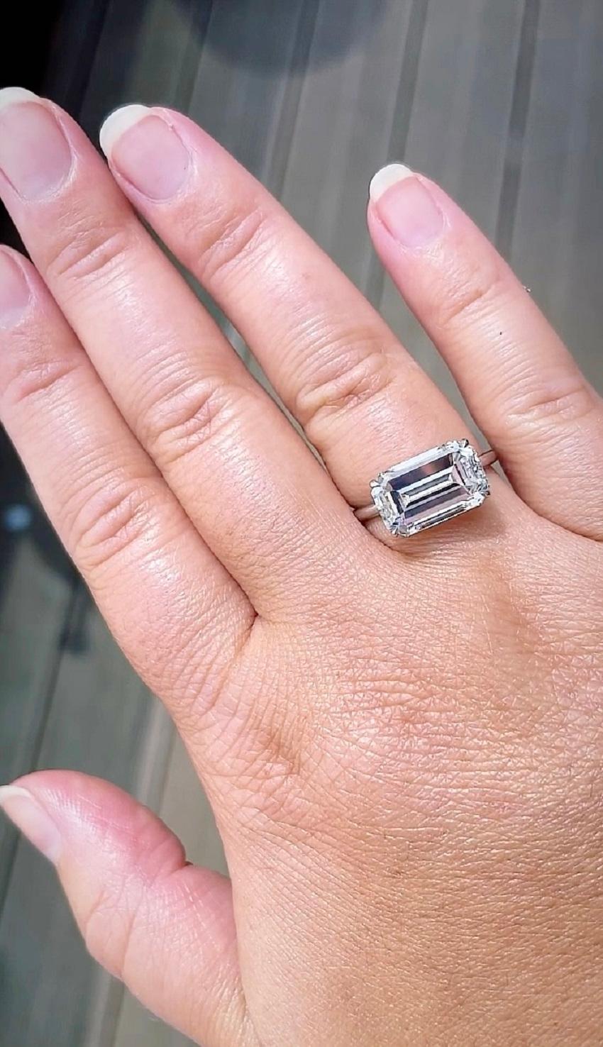 J. Birnbach 5.01 ct GIA Certified Emerald Cut Diamond East-West Engagement Ring In New Condition In New York, NY