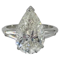 J. Birnbach Bague de fiançailles en diamant poire de 5,52 carats avec baguettes effilées