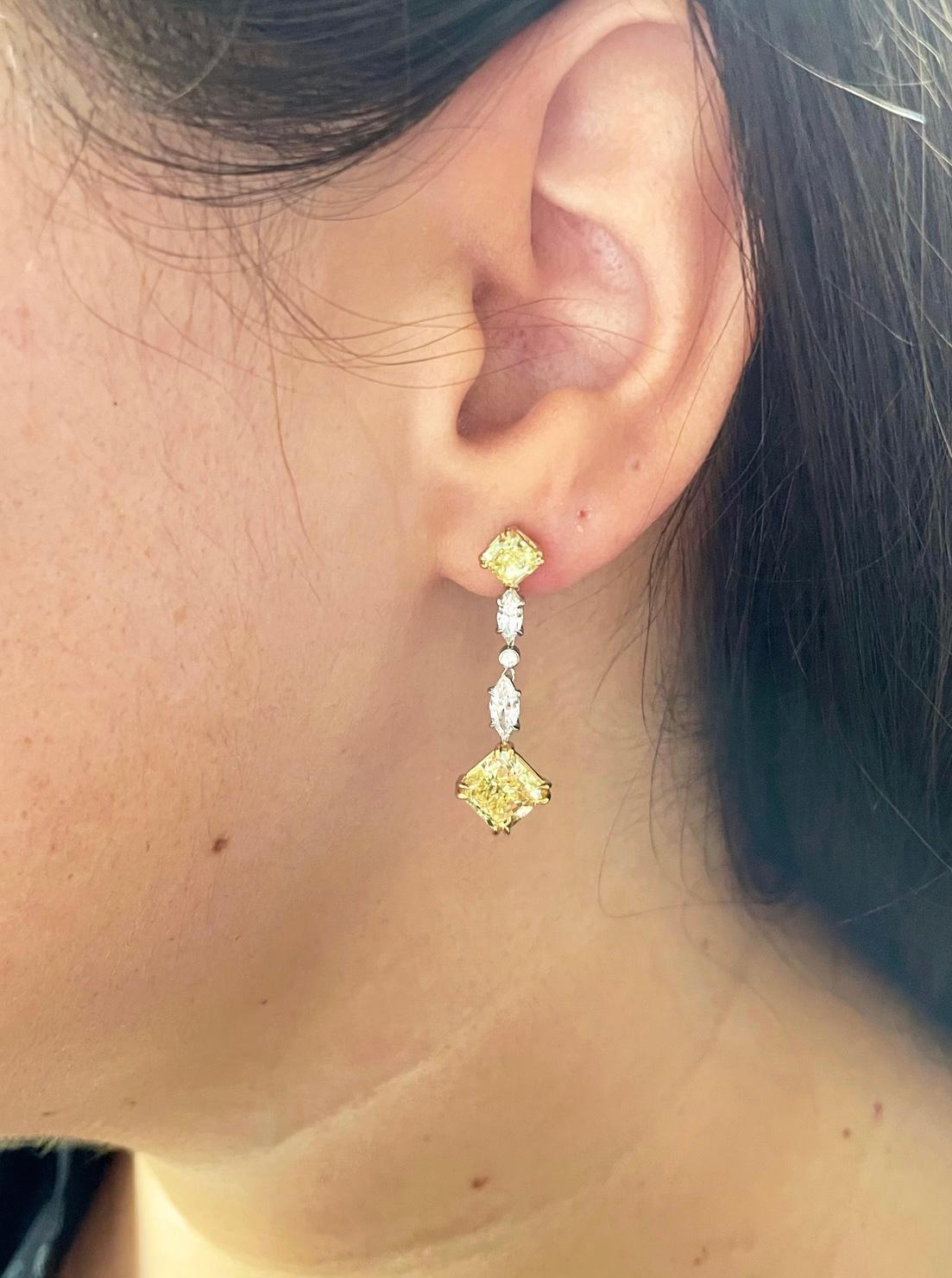 J. Birnbach 5,53 Karat Weiße und gelbe Diamant-Tropfen-Ohrringe im Zustand „Neu“ im Angebot in New York, NY