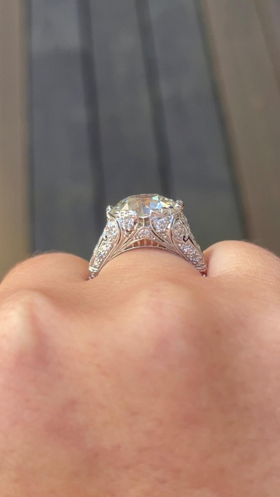 Women's J. Birnbach 5.57 carat European Cut Diamond Art Deco Filigree Engagement Ring For Sale