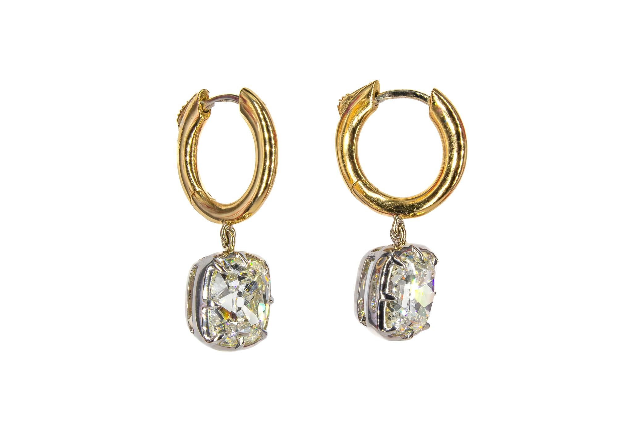 Contemporain J. Birnbach 6.02 Carat Charming Old Mine Diamond 18K Two-Tone Ears Drop Ears en vente