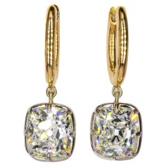 J. Birnbach 6.02 Carat Charming Old Mine Diamond 18K Two-Tone Ears Drop Ears