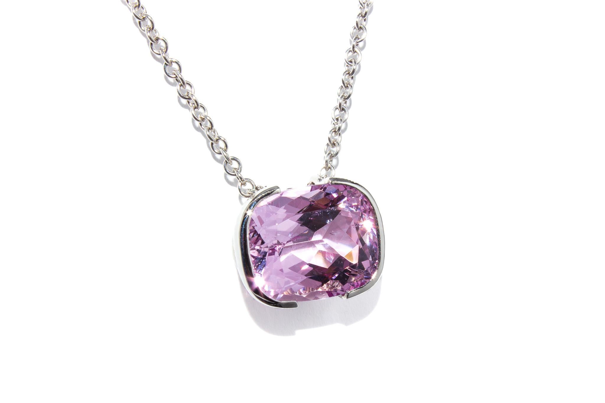 Contemporary J. Birnbach 6.16 Carat Purplish-Pink Cushion Cut Topaz Pendant Necklace For Sale