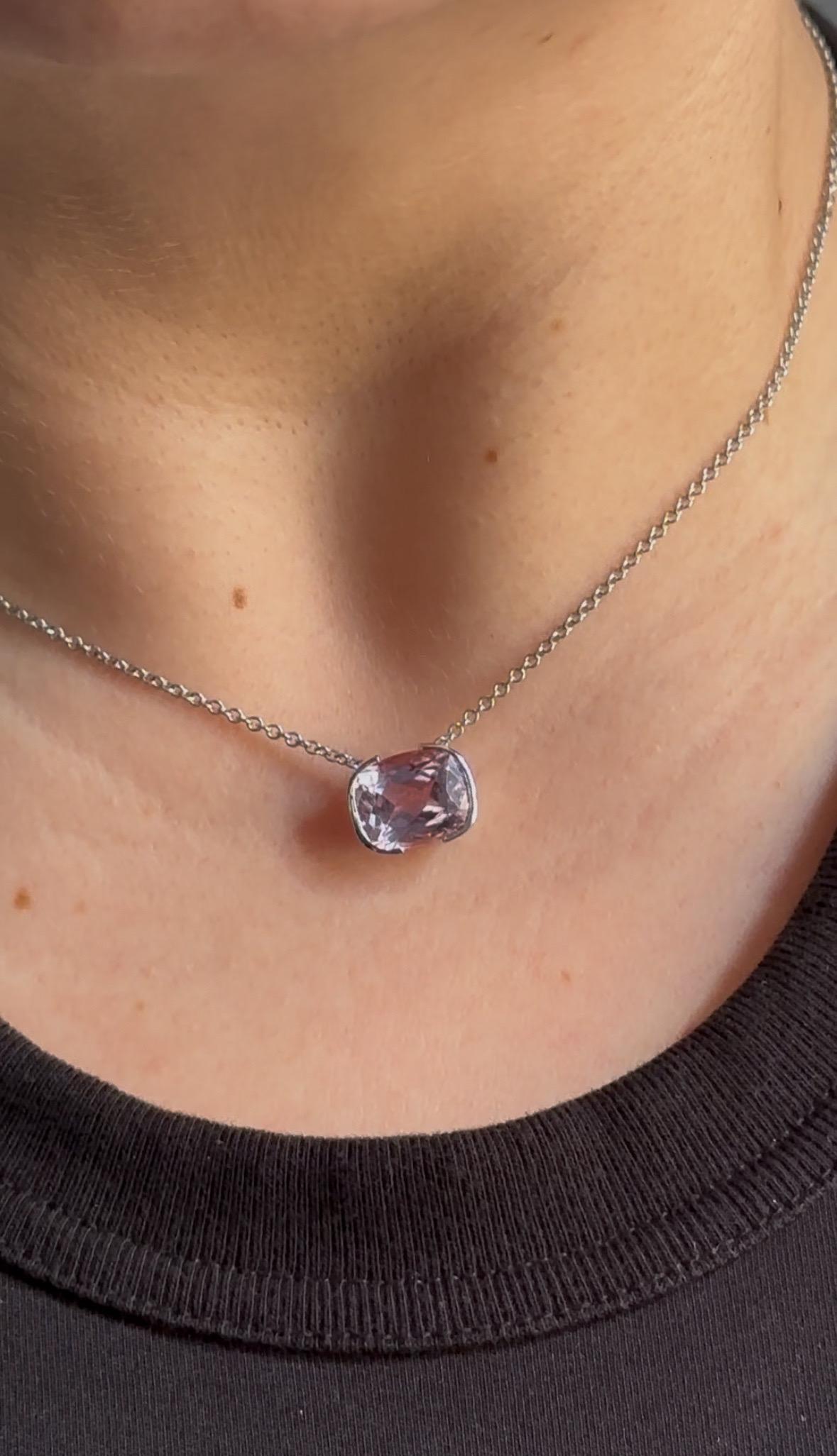 Women's or Men's J. Birnbach 6.16 Carat Purplish-Pink Cushion Cut Topaz Pendant Necklace For Sale