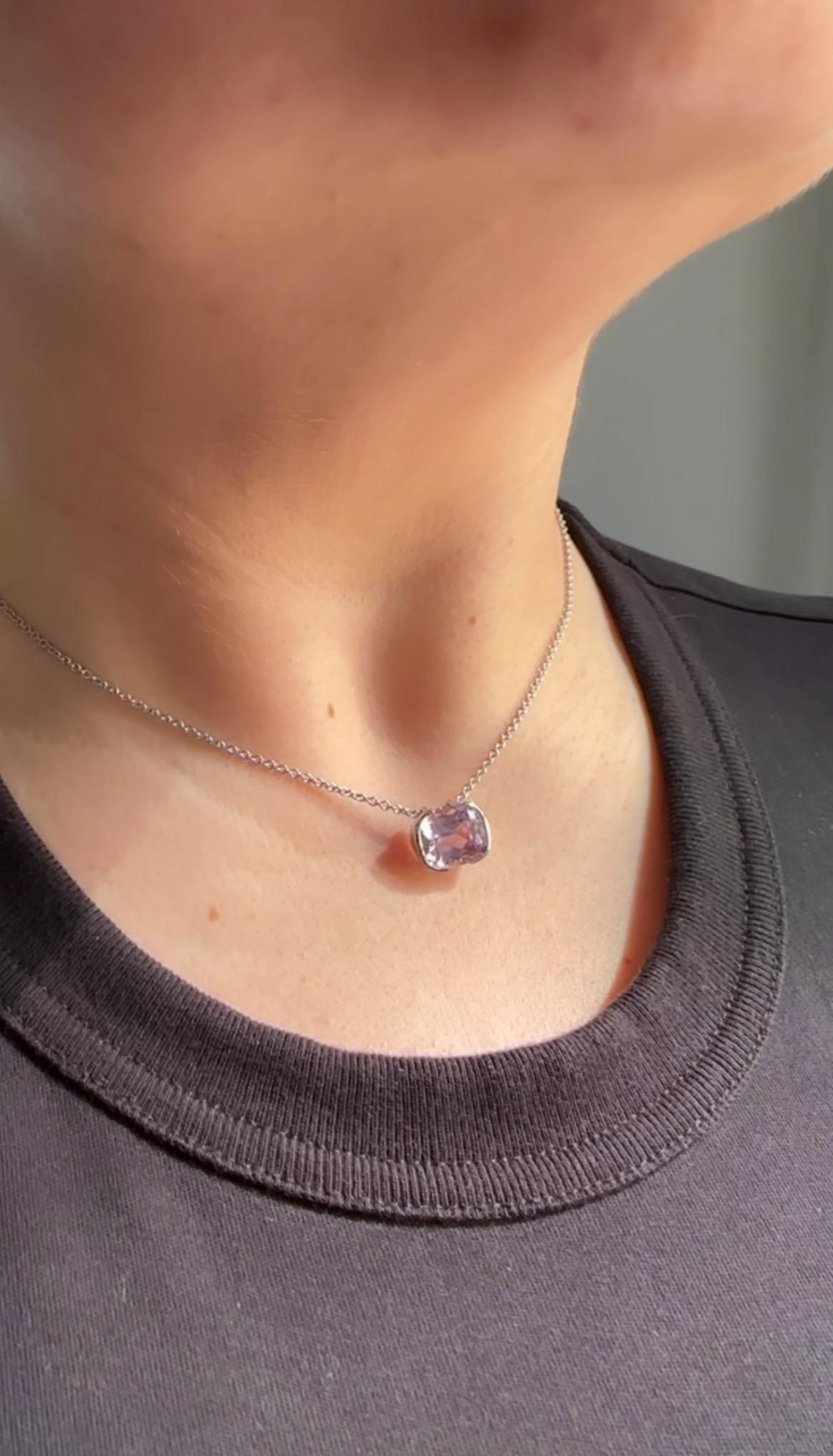 J. Birnbach 6.16 Carat Purplish-Pink Cushion Cut Topaz Pendant Necklace For Sale 1