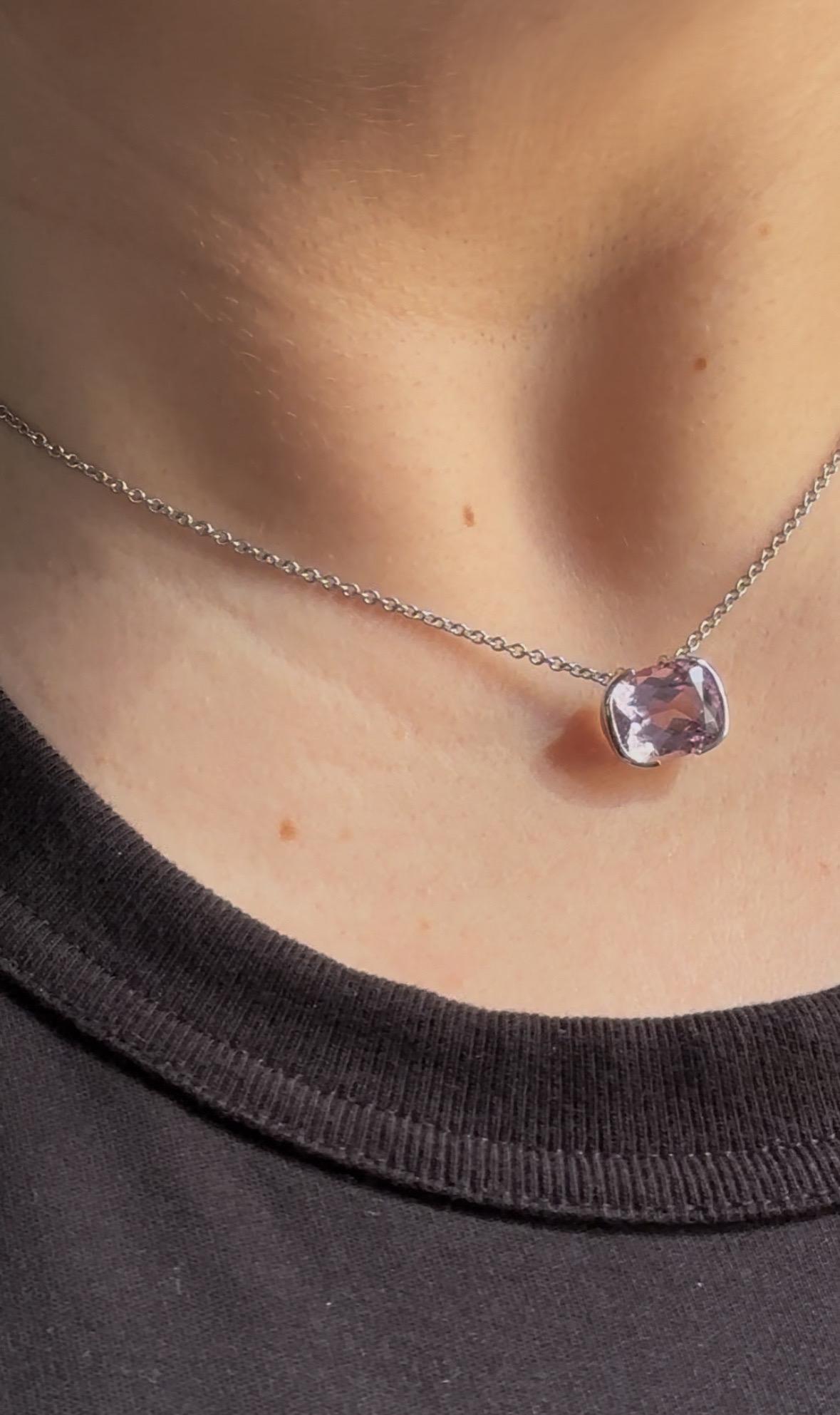 J. Birnbach 6.16 Carat Purplish-Pink Cushion Cut Topaz Pendant Necklace For Sale 2