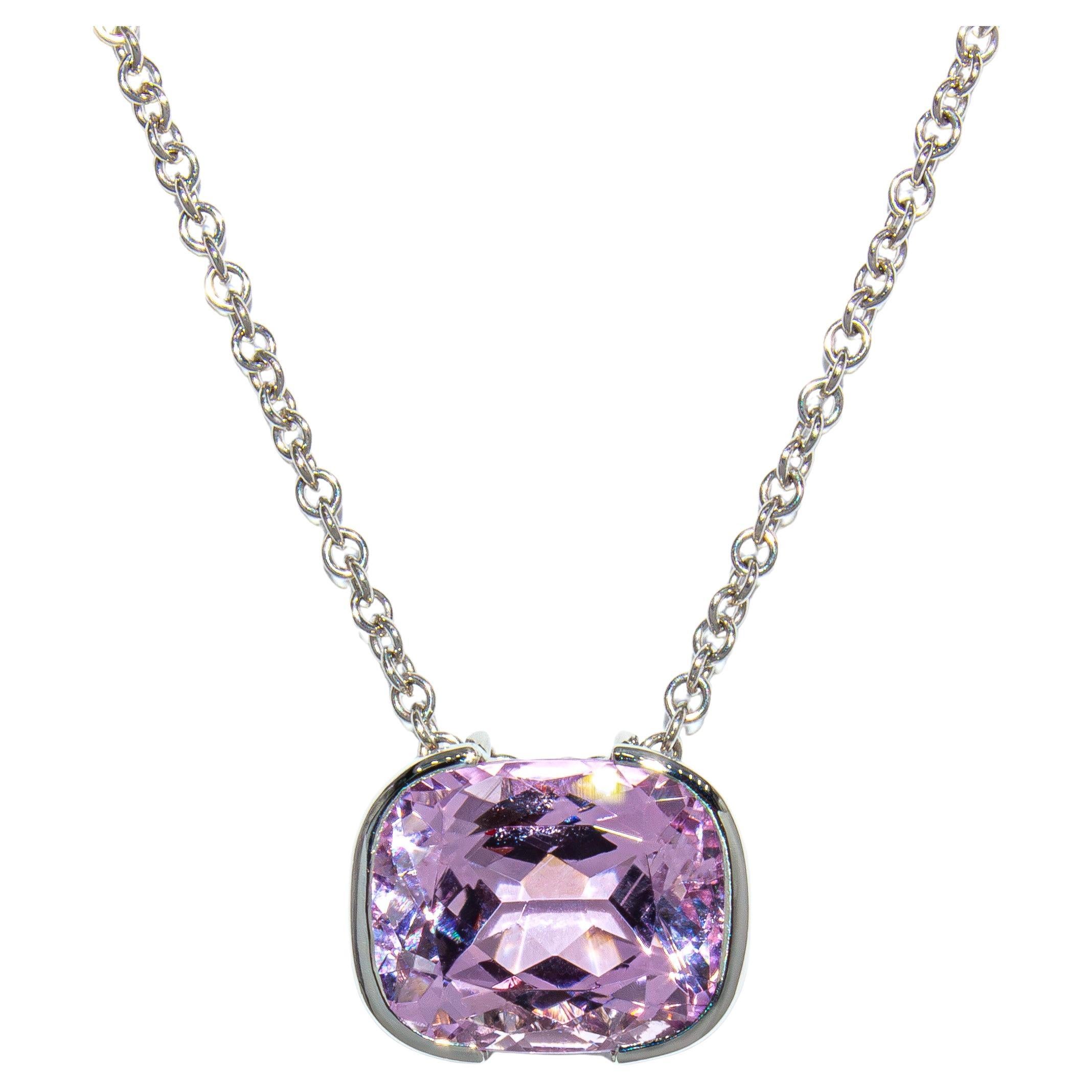 J. Birnbach 6.16 Carat Purplish-Pink Cushion Cut Topaz Pendant Necklace For Sale