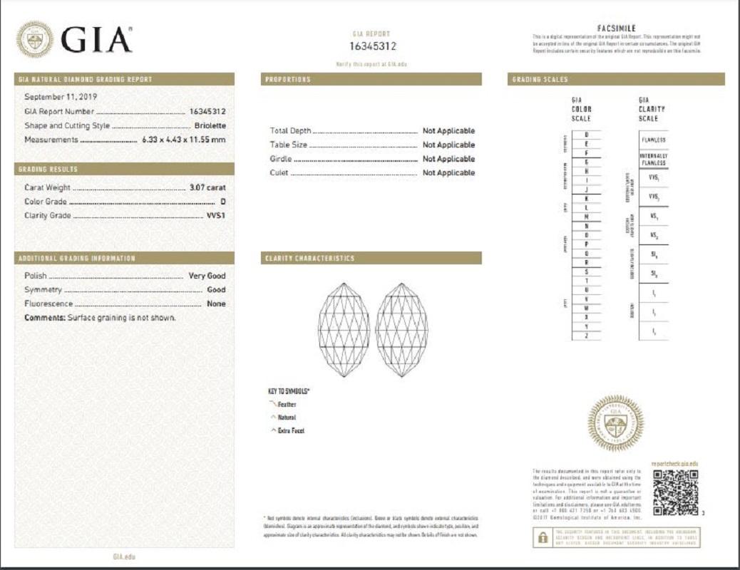 J. Birnbach 8.10 Carat Total GIA Certified Briolette Diamond Drop Earrings For Sale 2
