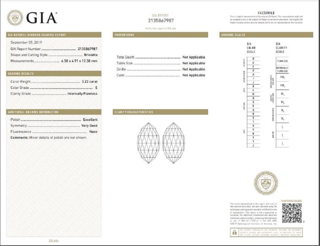 J. Birnbach 8.10 Carat Total GIA Certified Briolette Diamond Drop Earrings For Sale 3