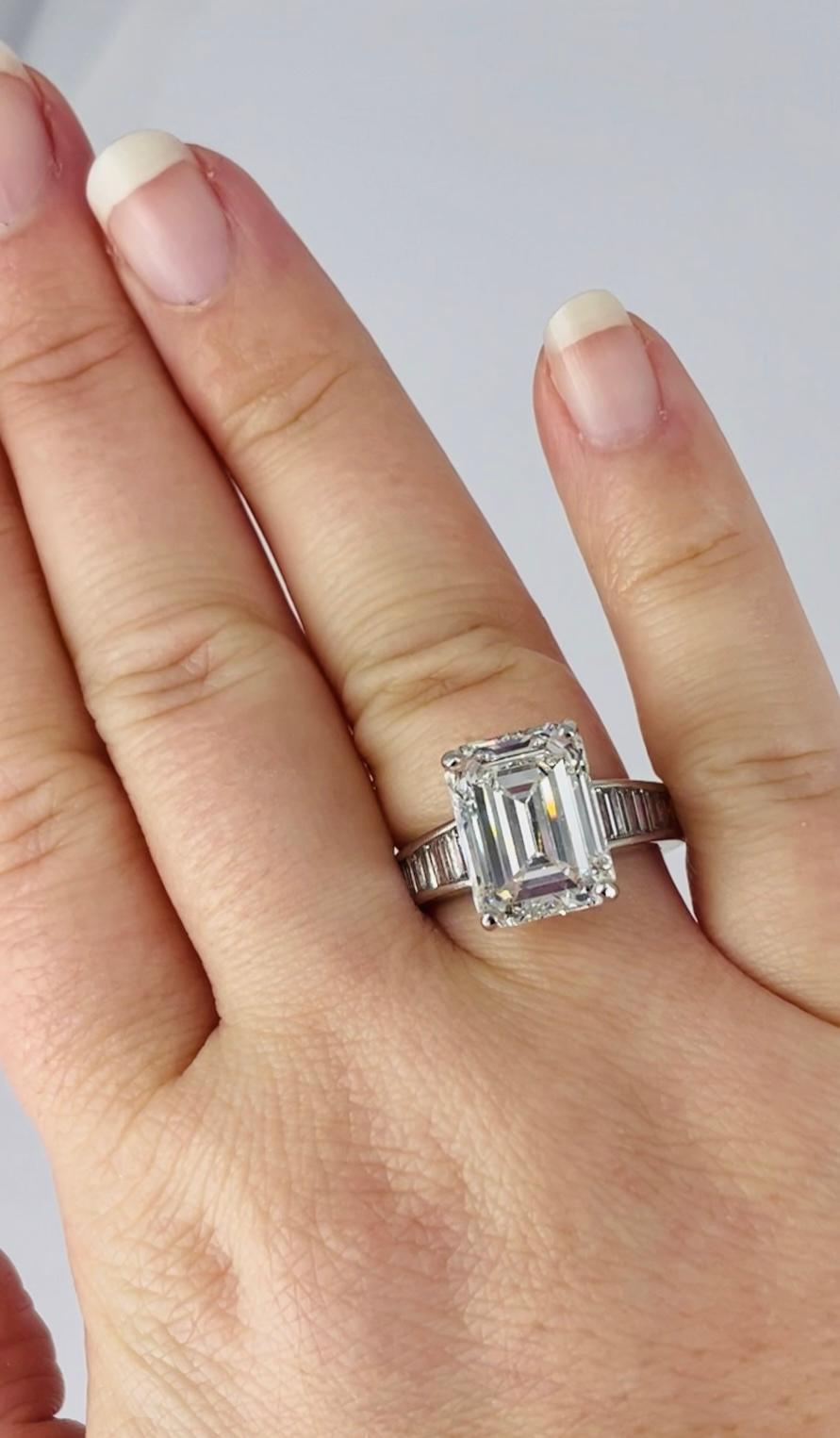 J. Birnbach 6.35 carat GIA Emerald Cut Diamond Ring with Graduated Baguette Band In New Condition For Sale In New York, NY