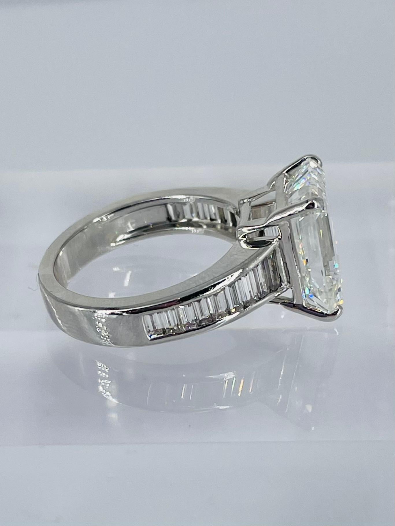 J. Birnbach 6.35 carat GIA Emerald Cut Diamond Ring with Graduated Baguette Band For Sale 1