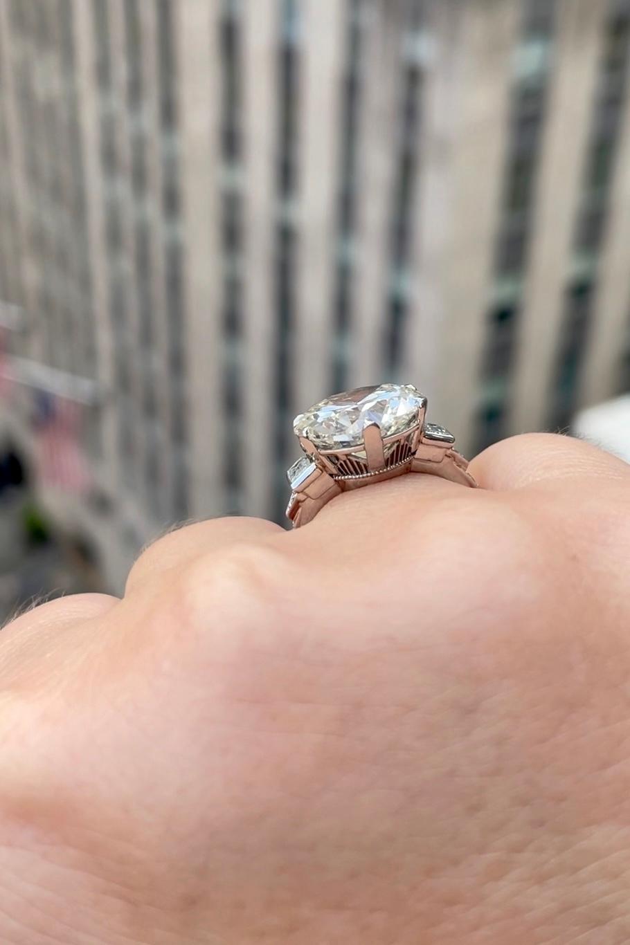 J. Birnbach 7.15 carat European Cut Art Deco Engagement Ring in Platinum In Excellent Condition For Sale In New York, NY