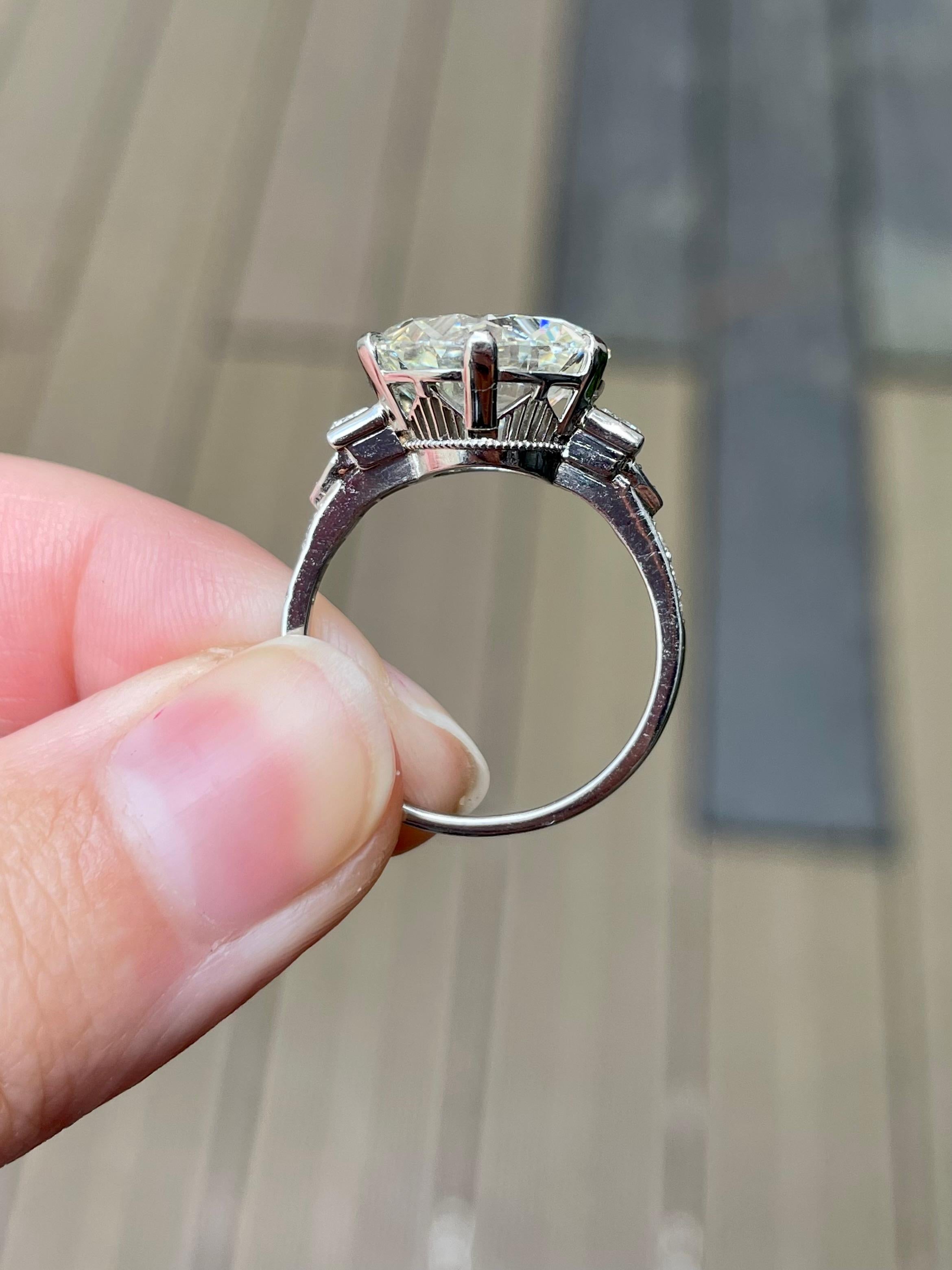 Women's J. Birnbach 7.15 carat European Cut Art Deco Engagement Ring in Platinum For Sale