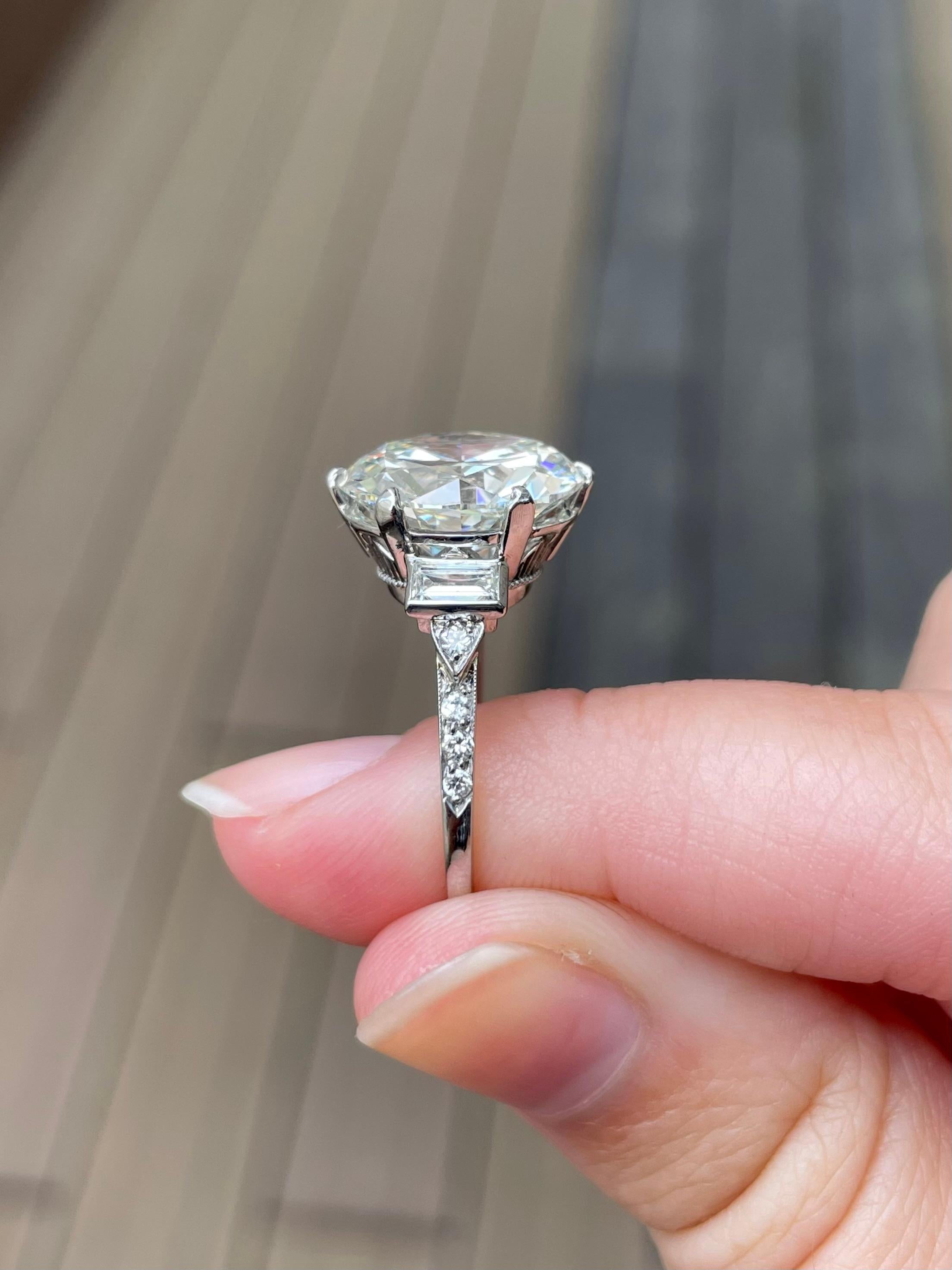 J. Birnbach 7.15 carat European Cut Art Deco Engagement Ring in Platinum For Sale 1