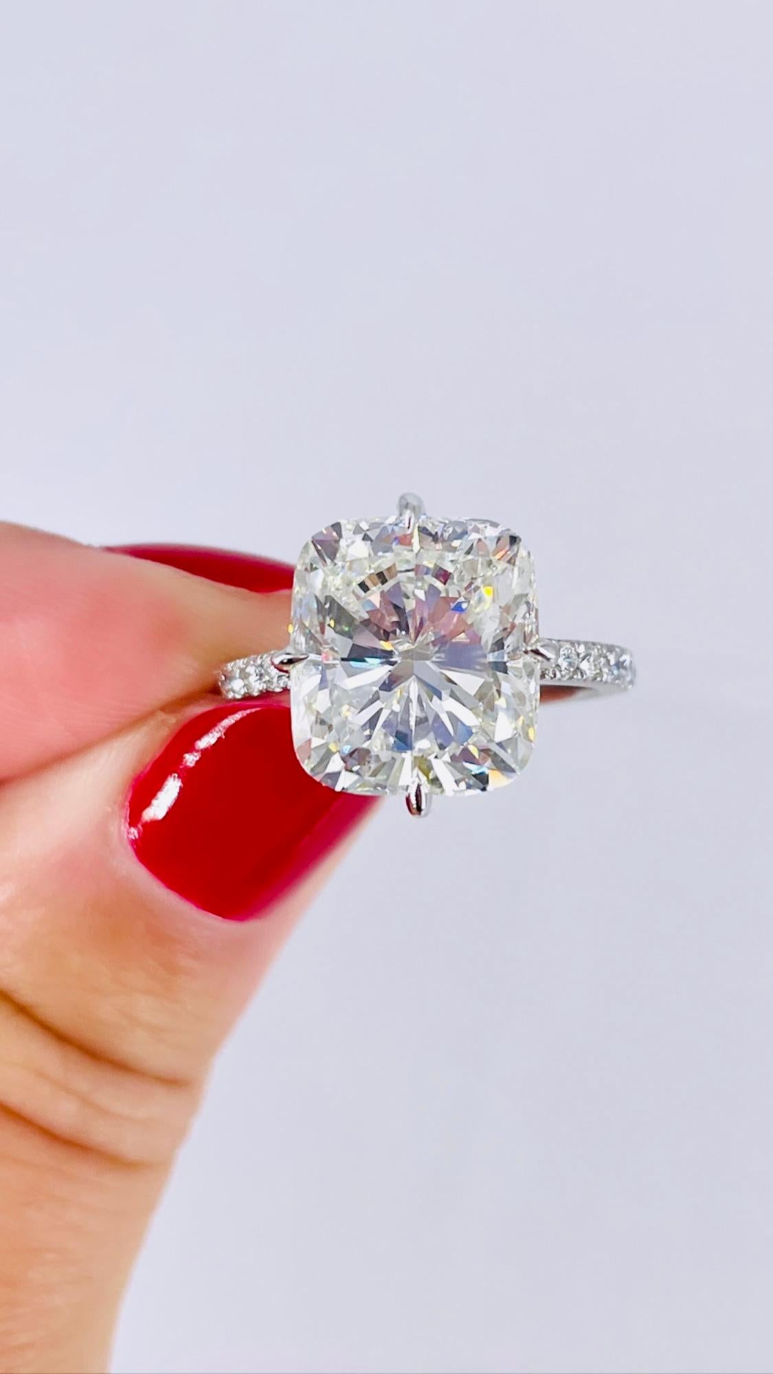 Women's J. Birnbach 7.22 carat Cushion Brilliant Compass Prong Pave Engagement Ring For Sale