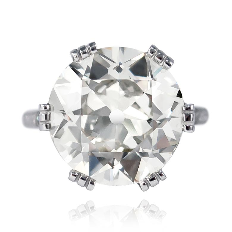 This new, J. Birnbach acquisition features a 7.65 carat Old European Cut diamond of N color and VS1 clarity... Set in a platinum, antique ring with pavé details = 0.25 ctw, this stone's charming cut and incredible size will continue to delight for