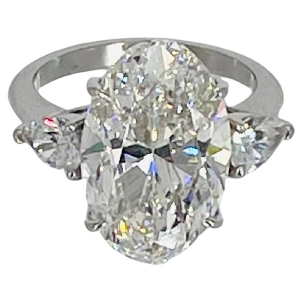 J. Birnbach 8.05 ct GIA GVS1 Oval Three Stone Ring with Pear Shape Side Stones For Sale