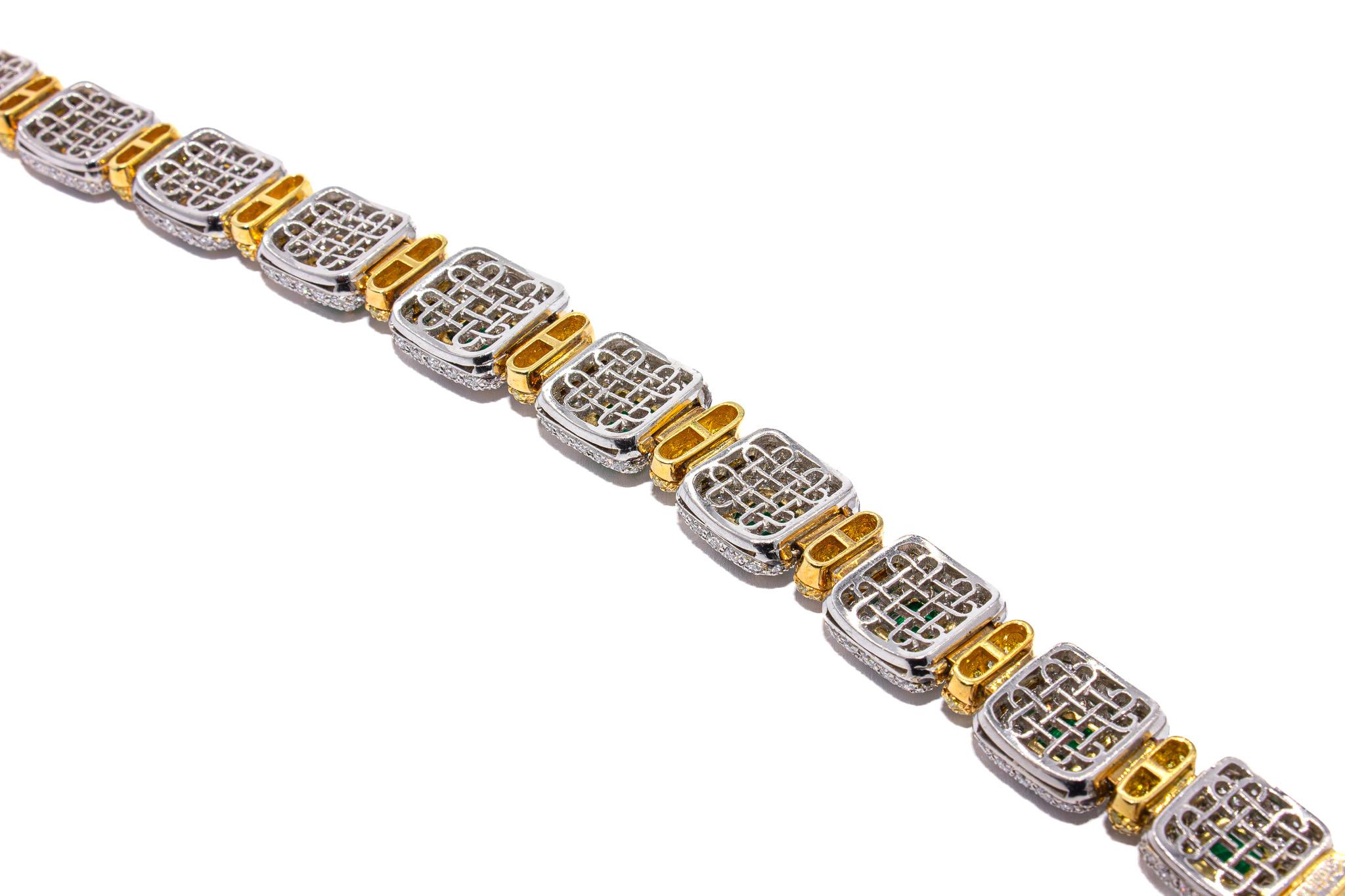 J. Birnbach Bracelet en or 18 carats de 9,63 carats d'émeraudes et de diamants jaunes fantaisie Unisexe en vente