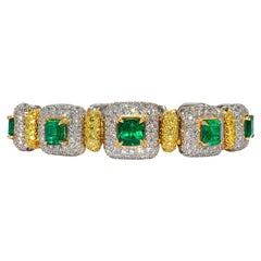 J. Birnbach 9.63 Carat Total Emerald & Fancy Yellow Diamond Bracelet in 18K Gold