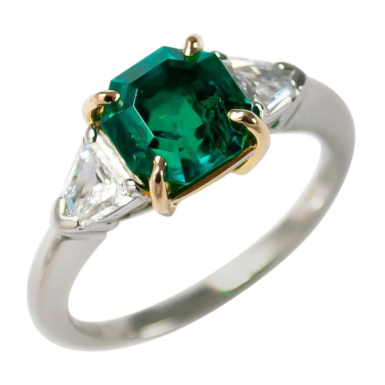 J. Birnbach AGL Certified 1.84 Ct Colombian Emerald and Diamond Three-Stone Ring