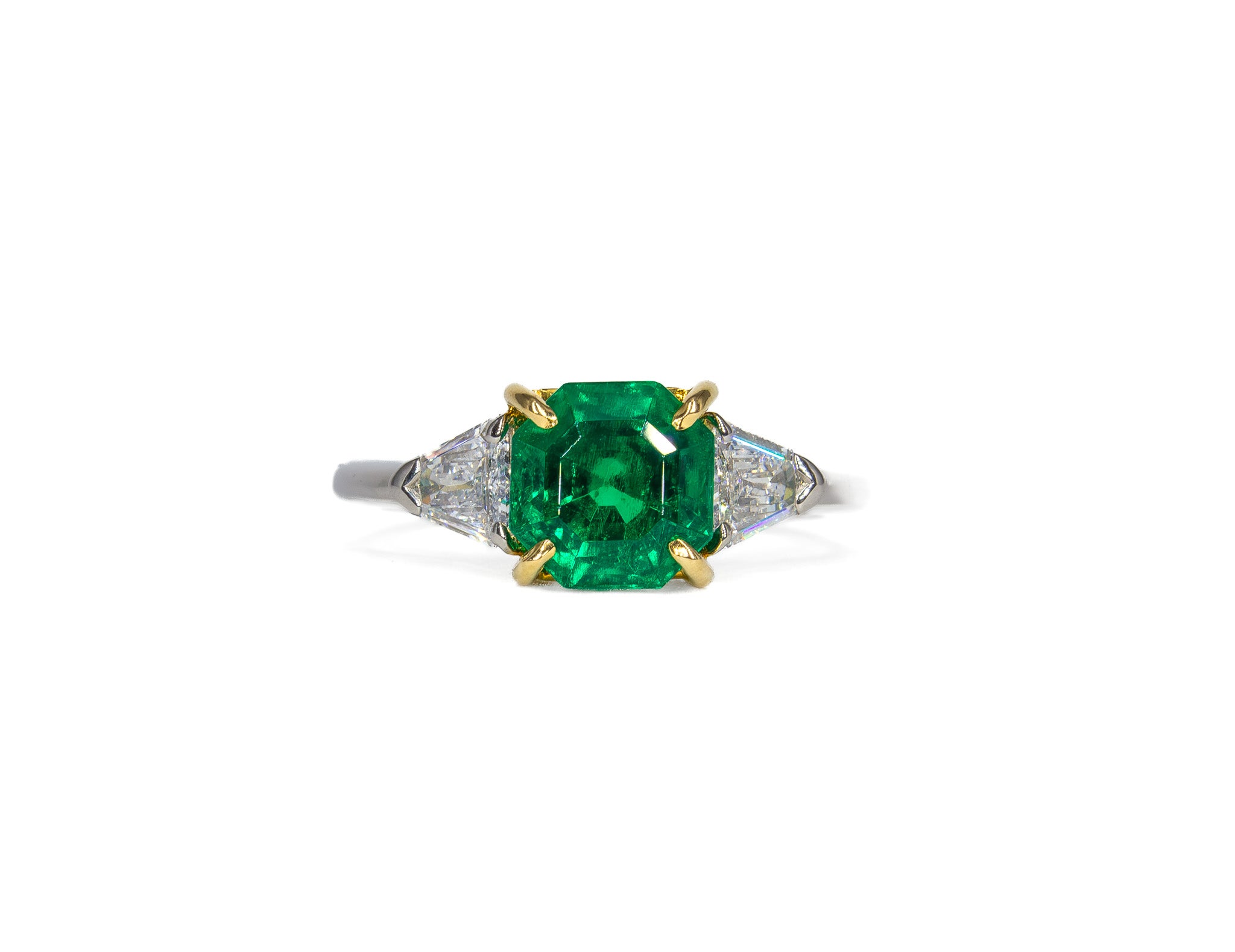 J. Birnbach AGL Certified 1.84 Ct Colombian Emerald and Diamond Three-Stone Ring