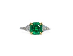 J. Birnbach AGL Certified 1.84 Ct Colombian Emerald and Diamond Three-Stone Ring