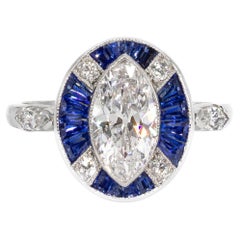 J. Birnbach Anello antico 1,20 E SI1 con diamante marquise e zaffiro Art Deco