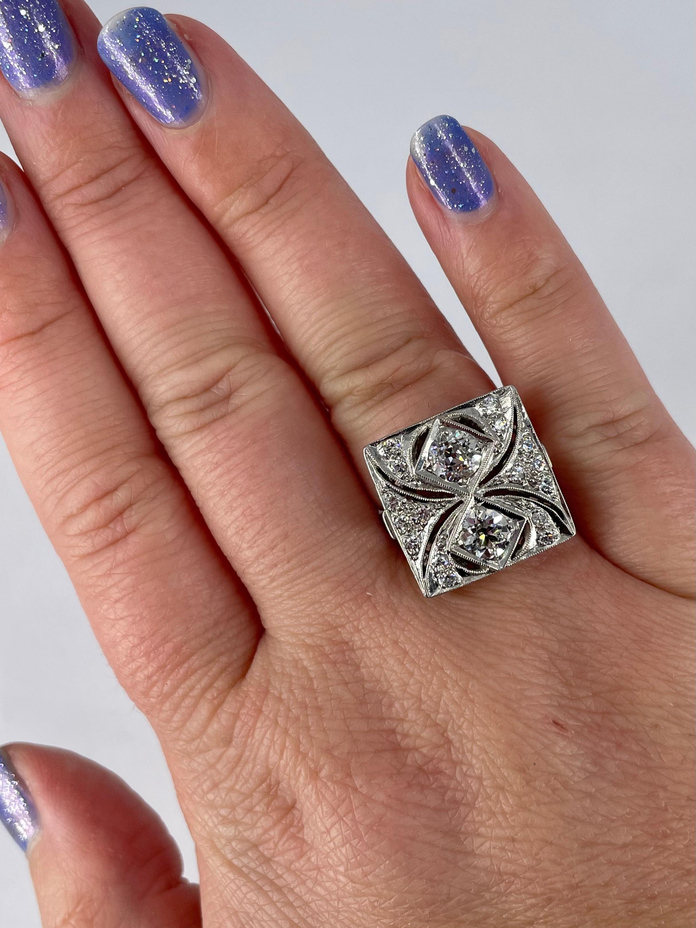 Women's J. Birnbach Antique Filigree Ring with Old European Cut Diamonds For Sale