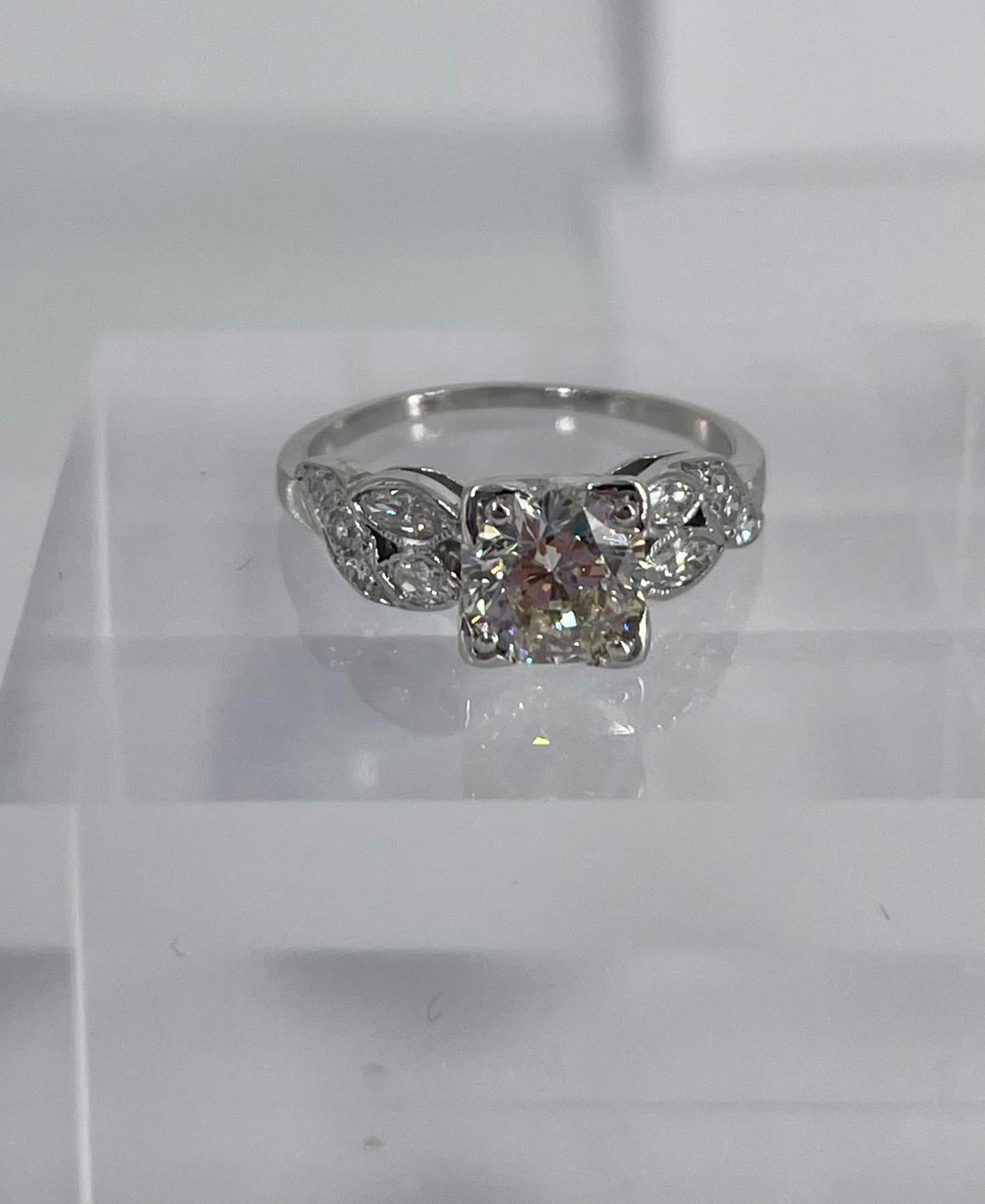 Women's J. Birnbach Art Deco 1.22 carat Round Brilliant Platinum Engagement Ring  For Sale