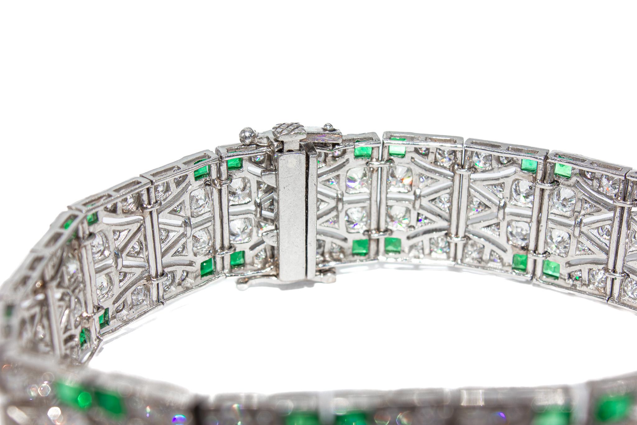 Square Cut J. Birnbach Art Deco Emerald and Diamond Bracelet For Sale