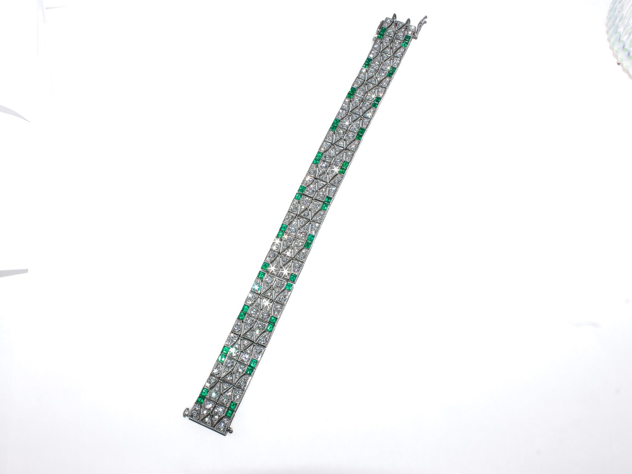 Women's or Men's J. Birnbach Art Deco Emerald and Diamond Bracelet For Sale
