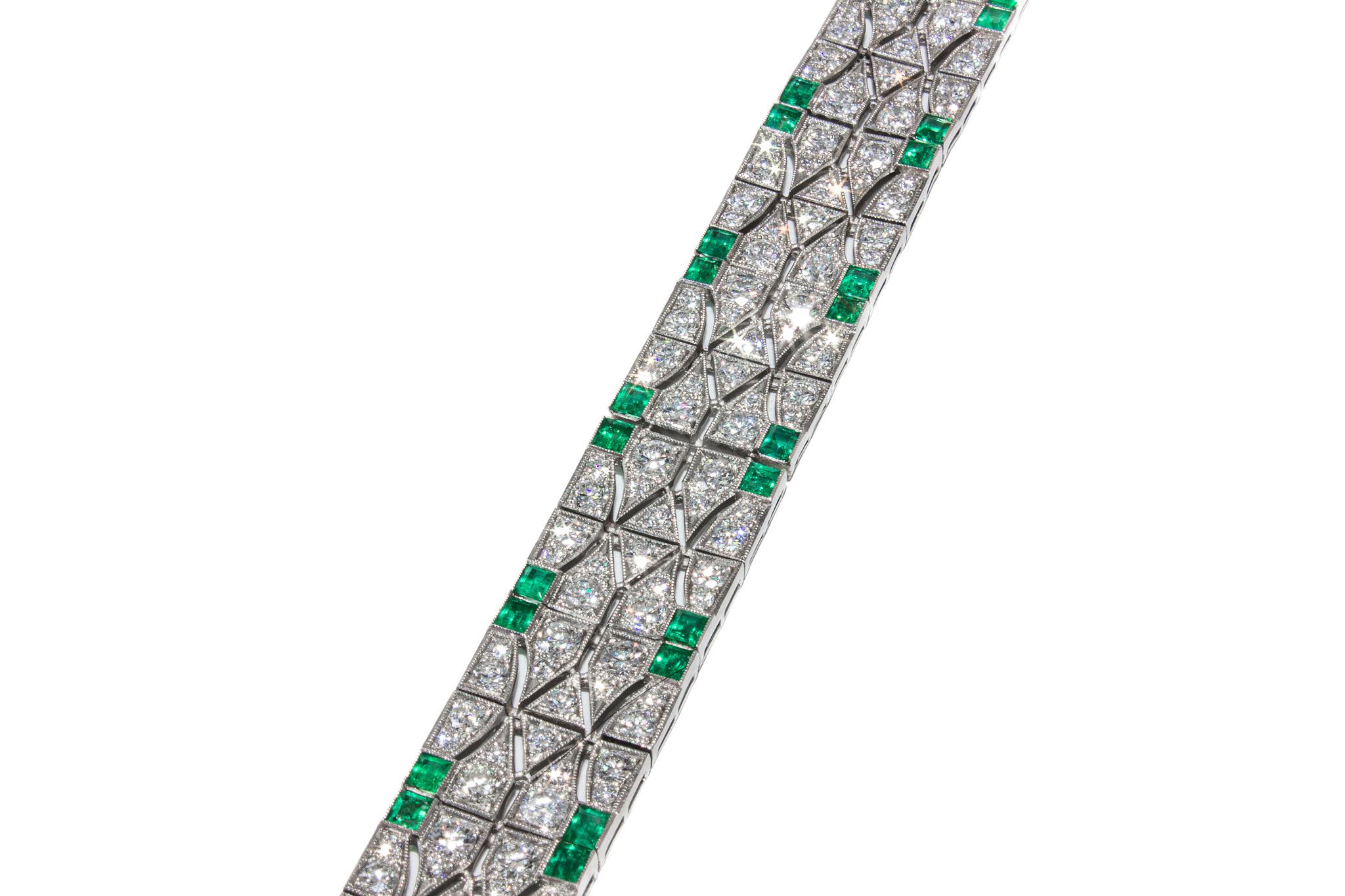 J. Birnbach Art Deco Emerald and Diamond Bracelet For Sale 1