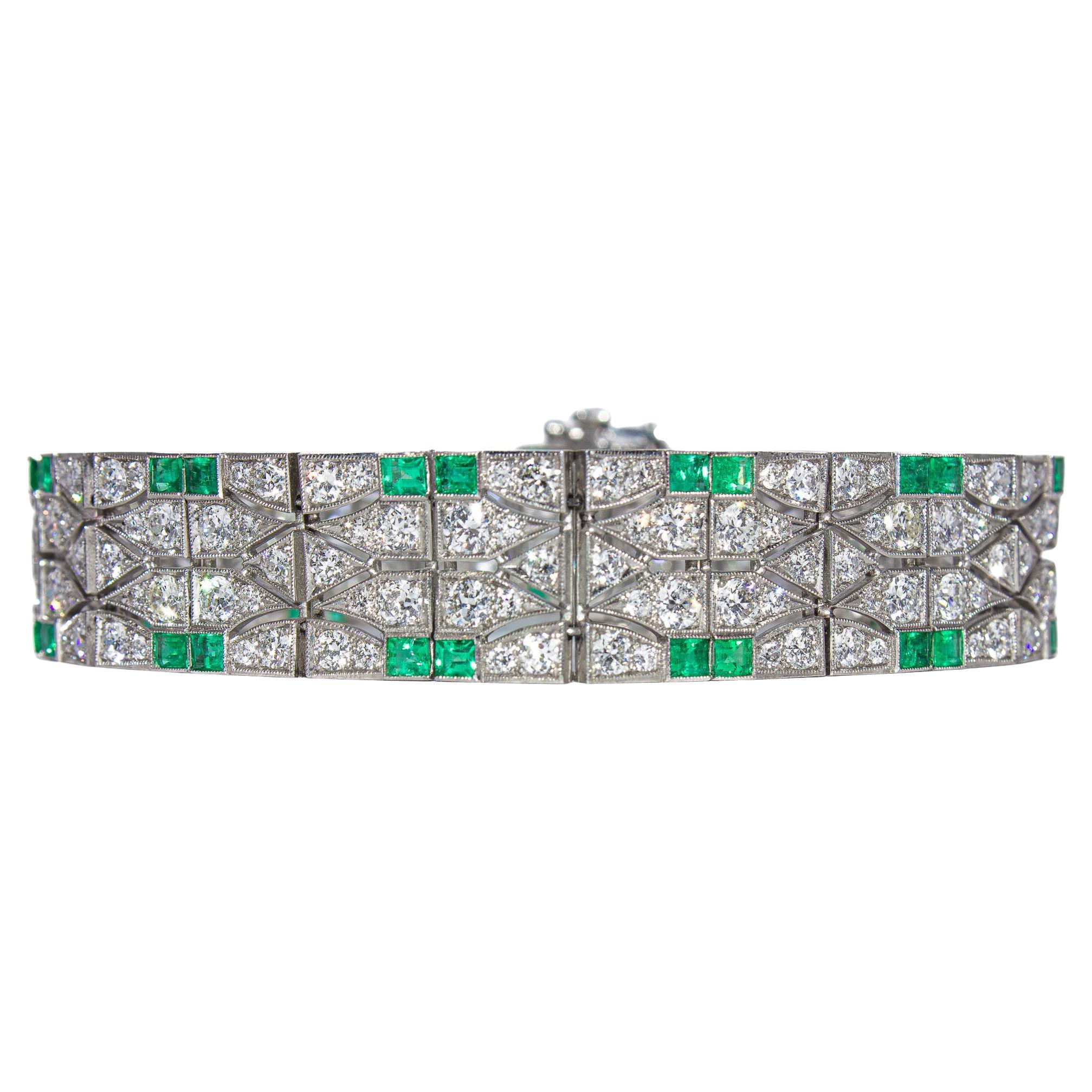 J. Birnbach Art Deco Emerald and Diamond Bracelet For Sale
